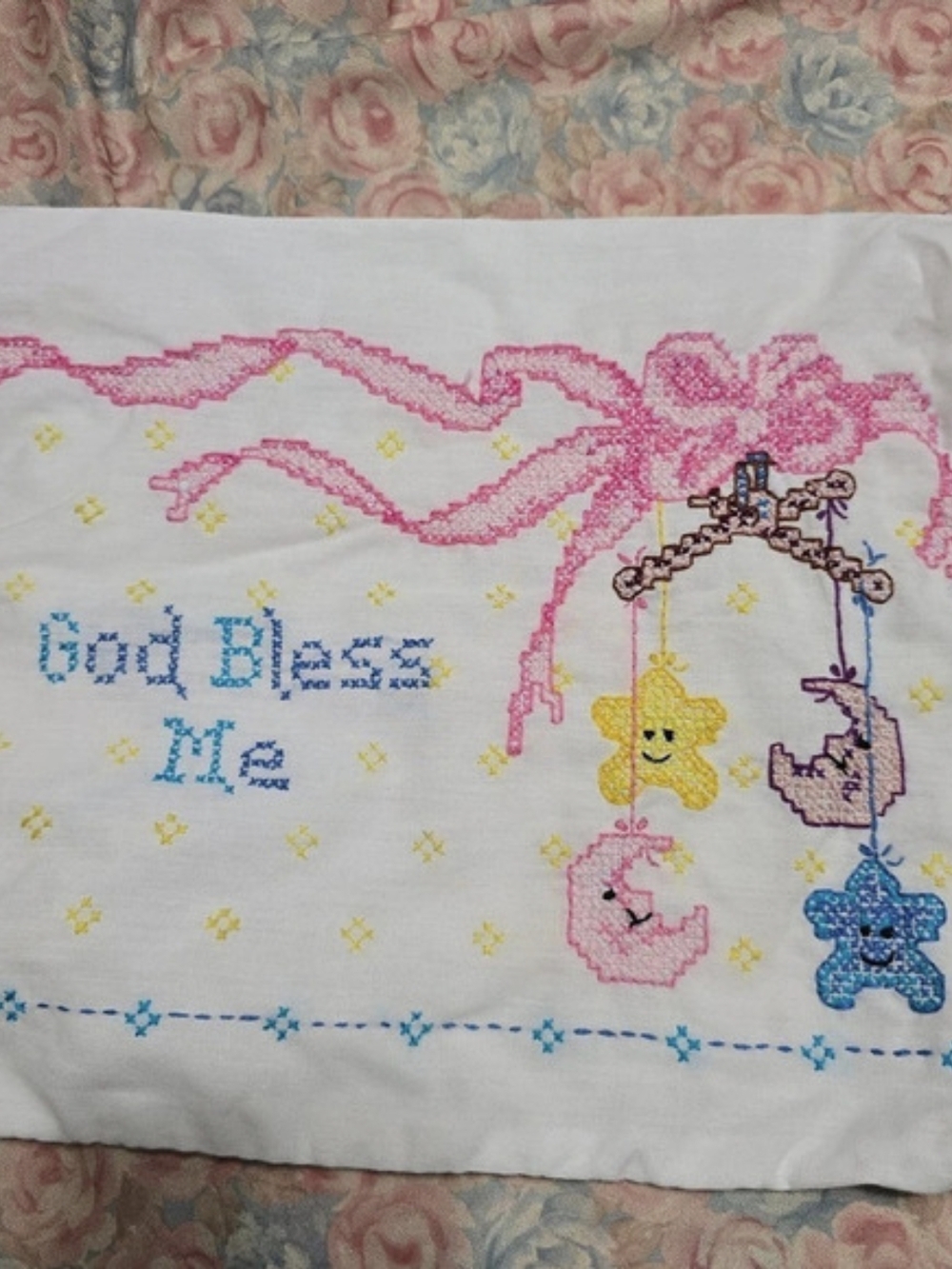 Embroidered Pillow White & Pink